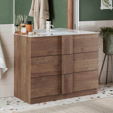 Meuble salle de bain moderne en bois avec vasque 80cm TERRA (1/3)