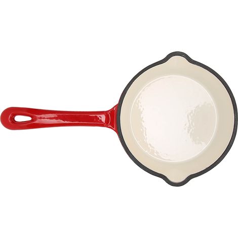 Sartén honda de hierro fundido con doble revestimiento antiadherente de esmalte, mango largo, robusta y duradera, ideal para uso doméstico y en restaurantes. (1/5)