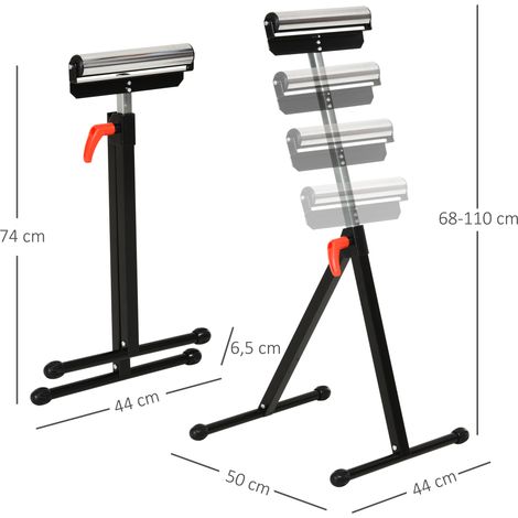 Rollenbock, Rollenauflage, Höhenverstellbares Arbeitsbock, Rollenständer, Hiflsbock, Stützbock, bis 90 kg, Metall, Schwarz, 44 x 50 x 68-110 cm (1/5)