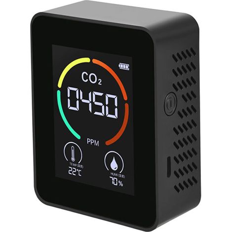 royaluxe -Détect de gaz Détect d'air de CO2 Détect de dioxyde de carbone dans l'air Serre de légumes et de fruits Monit de CO2 Blanc Batterie au lithium intégrée - Noir (1/5)