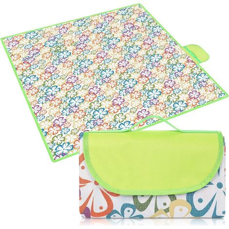 Couverture de pique-nique imperméable pliable 200 x 200 cm pour la randonnée et le camping, motif floral vert (1/5)