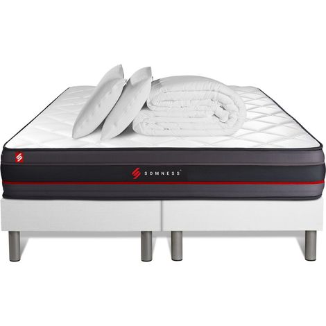 Komplettpaket Bett - Matratze 180x200 cm + 2 Boxspringbetten (Monoblock) + 2 Kopfkissen + Bettdecke - Regen