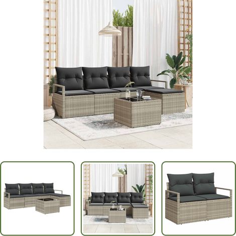 vidaXL Poly Rattan - Sofa Set mit Kissen 6 pcs Hellgrau Poly Rattan (1/5)