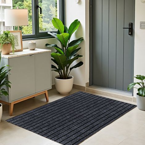 Dark Grey Kitchen Balcony Anti-Slip Striped Floor Mat Rubber Doormat 90cm W x 60cm D (1/5)