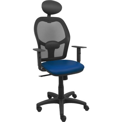 Sedia Alocén seduta in rete nera ecopelle blu navy braccioli regolabili poggiatesta fisso
