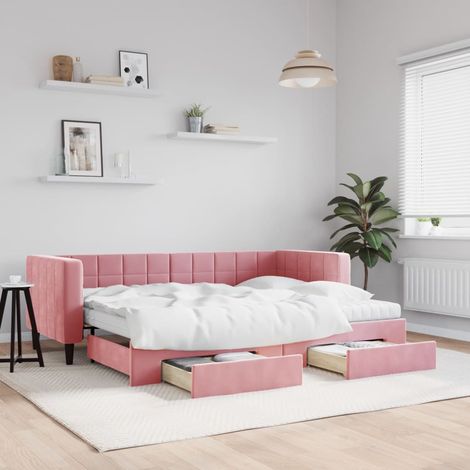 Sofá cama nido con cajones terciopelo rosa 80x200 cm (1/5)
