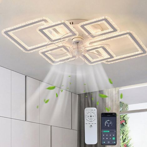 LOLLANDA Ventilateur de plafond,variateur d'intensité,78W, 220V, 6 vitesses,télécommande/minuterie,84x56x14cm,blanc,Éclairage LED pour salon,plafonnier (1/5)