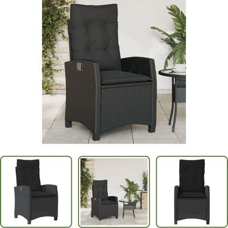 Chaise de jardin confortable - Chaise inclinable de jardin avec coussins noir résine tressée (1/5)