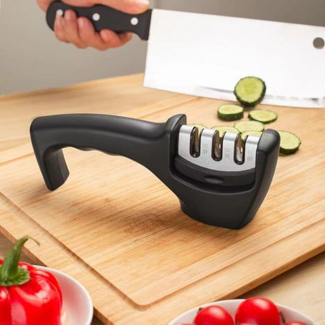 Knife Sharpener, Blade Sharpener, 3-Stage Manual Sharpener for Polishing, Sharpening and Repairing Kitchen Knives, Kitchen Knives, Kitchen Knife Accessories NPTERBL