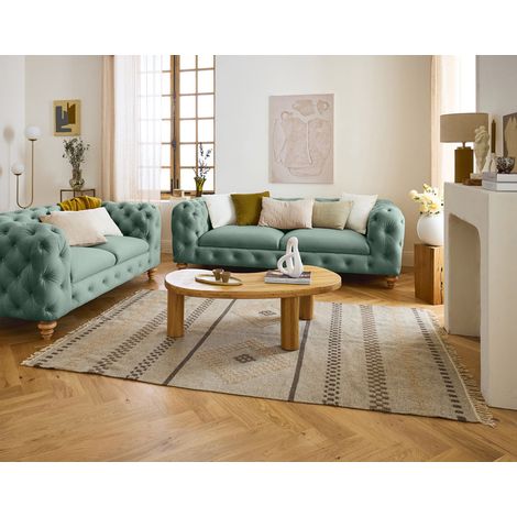 Walter - 2-sizter sofa chesterfield samt - holzfüße - blau