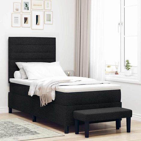 vidaXL Boxspringbett mit Kissen mit Kopfteil Schwarz 90 x 200 cm Stoff (1/5)
