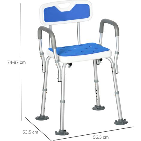 Chaise de douche avec dossier, hauteur réglable, accoudoirs et pieds à ventouses. (1/5)