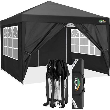 Tonnelle pliante 3x3m imperméable robuste avec 4 parois latérales noir (1/5)
