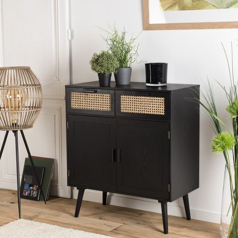 ANGELO - Buffet bois noir 2 tiroirs cannage 2 portes (1/5)