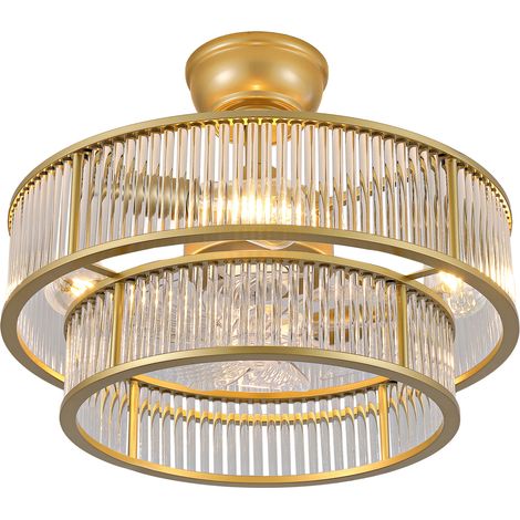 Ventilador de techo con cristales de 19 pulgadas con mando a distancia y app, 6 velocidades, ABS, dorado (1/5)