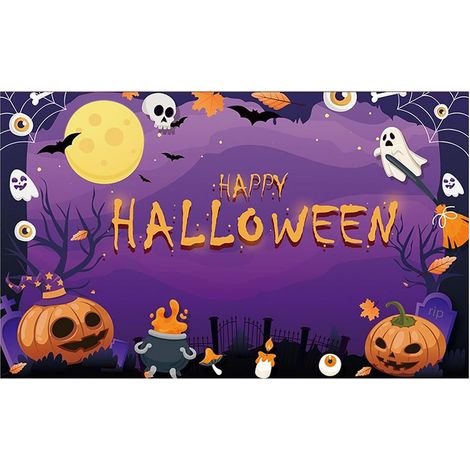 (180 x 110 cm)Bannière de fond d'Halloween, adaptée aux décorations de fête d'Halloween dans les restaurants, les écoles, les clubs et les dortoirs. (1/5)