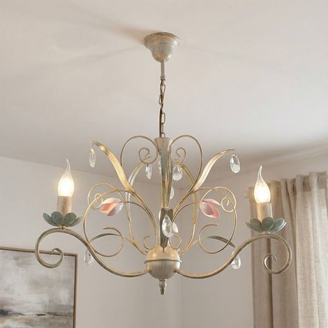 Lampe à suspendre Blanc E14 Ø 62 cm Verre Métal Floral Lampe à suspendre - Blanc, rose (1/5)