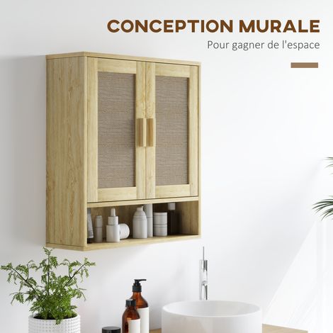 Meuble mural salle bain 2 portes 59x20x66,5 cm chêne (1/5)