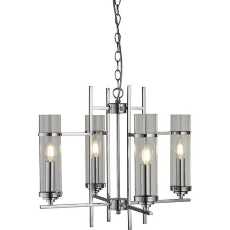 Searchlight Milo - Sospensione da soffitto a 4 luci multibraccio cromata, vetro quattro, E14 (1/4)
