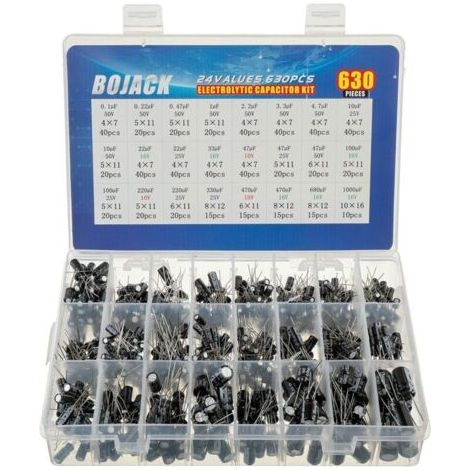 630 pièces 24 valeurs Aluminium Kit boîte d'assortiment de condensateur électrolytique portée comprend 0.1uF-1000uF (1/5)