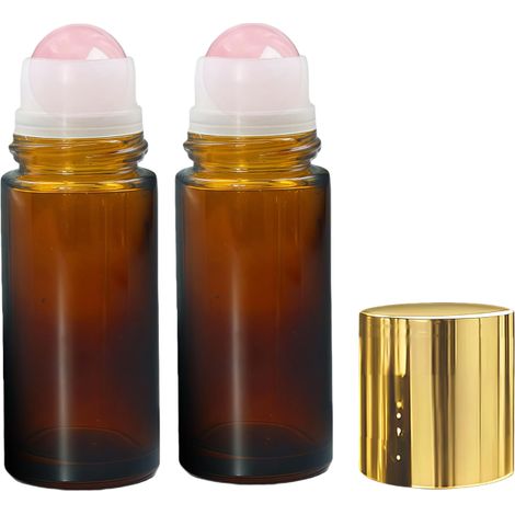 Frasco de vidrio ámbar de 50 ml en forma de bola, dividido en dos partes (la bola de cristal con tapa dorada hermética puede contener aceites esenciales y perfumes). (1/5)