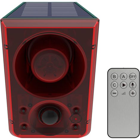 Alarma solar para exteriores con detector de movimiento, 3 modos de sonido/luz, grabación, volumen ajustable (negro) (1/5)