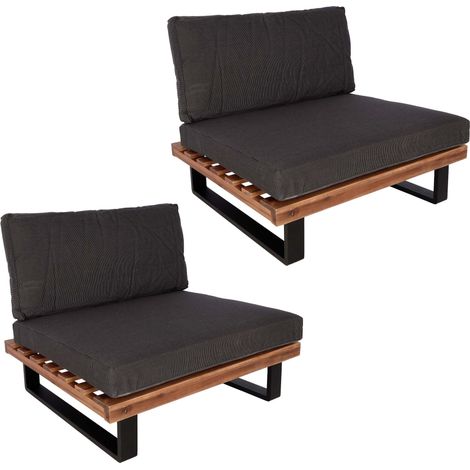 Lot de 2 fauteuils lounge HWC-H54 fauteuils de jardin bois d'acacia certifié FSC aluminium - marron rembourrage gris (1/5)