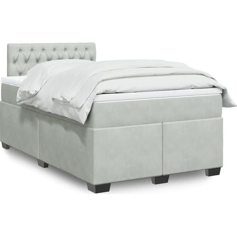 Cama box spring con colchón terciopelo gris claro 120x190 cm (1/5)