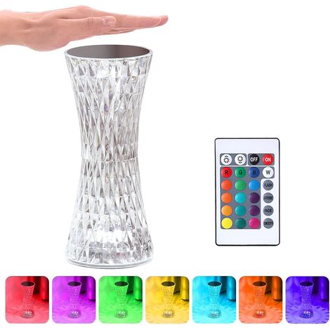 Lampe de Chevet Acrylique, [16 Couleurs 4 Modes] Lampe de Bureau LED Tactile avec Télécommande, Chambre, Salon Changement de Couleur RVB (1/5)