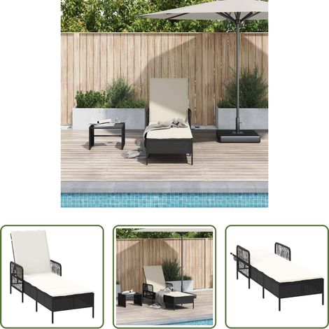 Terrasse - Sonnenliege Schwarz und Cremeweiß 55 x 200 x 92 cm Poly-Rattan (1/5)