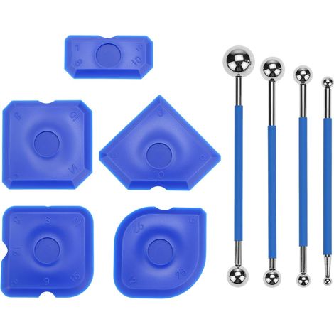 9 pièces kit de finition pour joints avec 4 billes métalliques et 5 raclettes en silicone pour carrelage sans joint (1/5)