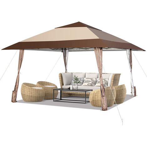 Pergola de patio pop-up 13 x 13 pieds avec roues - café (1/5)