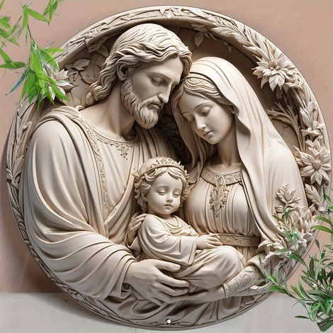 Panneau En Aluminium - Motif Nativité Ronde - Décoration Intérieure Extérieure - Pour Porte D'Entrée Salon Café Ferme - 20 x 20 cm - 1 Pièce (1/5)