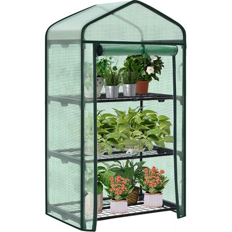 Woltu – Serre à tomates avec étagères métalliques 3 niveaux – Bâche PE 140g/m² anti-UV – Dimensions 69x49x125 cm – Porte enroulable