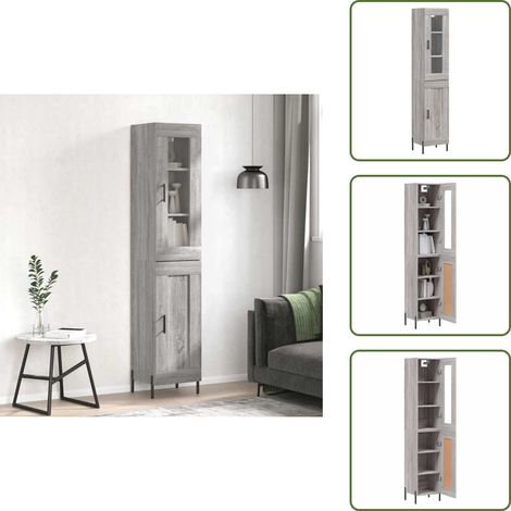 The Living Store Buffet haut Sonoma gris 34,5x34x180 cm Bois d'ingénierie - Buffet Design Moderne - Meuble Rangement - Armoire Cuisine - Commode Salon - Étagère Murale (1/5)