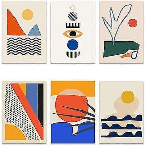 Ensemble de 6 affiches sans cadre, style pop art contemporain, aplats de couleurs, inspirées du milieu du XXe siècle affiche abstraite moderne, rétro et minimaliste représentant un œil mystique (20 x (1/4)