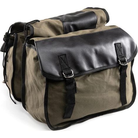 Motorrad Satteltaschen Canvas Wasserdicht für Touring & Roller, Khaki (1/5)