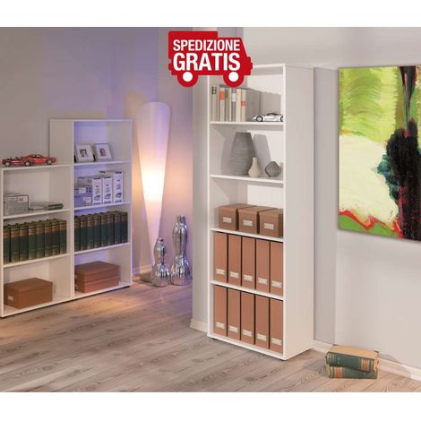 libreria 5 ripiani laminato bianco, 60x180x30 cm (1/5)