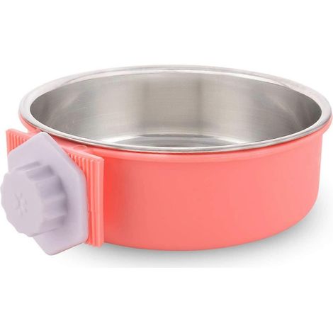 Abnehmbarer, hängender Edelstahlnapf für Käfige, blauer Napf für Hundefutter und Wasser.