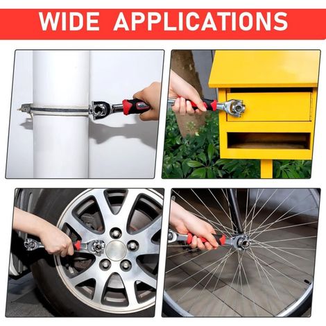 Jeu de clés à douille 52 en 1 multifonctionnelle à 360 degrés avec adaptateur et accessoires pour véhicules et machines (1/4)