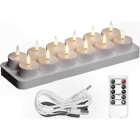 Bougies LED rechargeables sans flamme avec télécommande, lot de 12 pour décoration et fêtes, chauffe-plat lumineux (1/5)