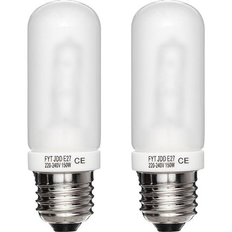 Dos bombillas halógenas esmeriladas de 3700K con rosca E27, 150W 220-240V, adecuadas para utilizar como bombillas de modelado para flashes de estudio