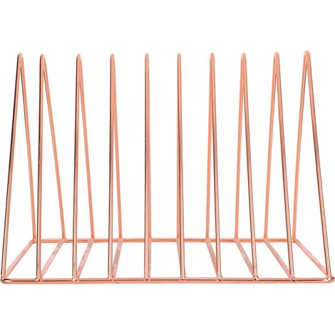 Étagère triangulaire en métal rose or pour livres, rangement de bureau, support de fichiers, bibliothèque de bureau (1/5)