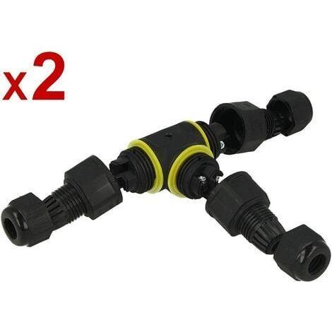 Lot de 2 raccords en T étanches, IP68, section maximale de 2,5 mm² (1/2)