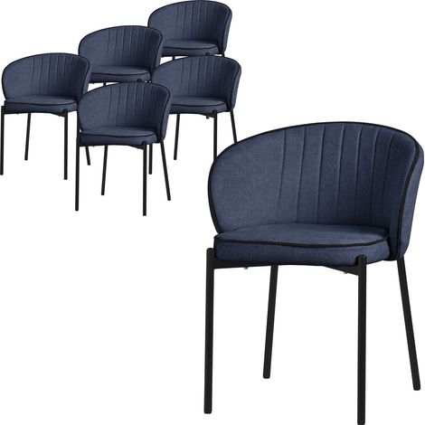 ML-Design Esszimmerstühle 6er Set Dunkelblau, Küchenstühle mit Stoffbezug & Metallbeinen, Wohnzimmerstuhl mit Rückenlehne, Polsterstühle für Esszimmer & Küche, Gepolsterte Stühle Ergonomischer Sessel (1/5)