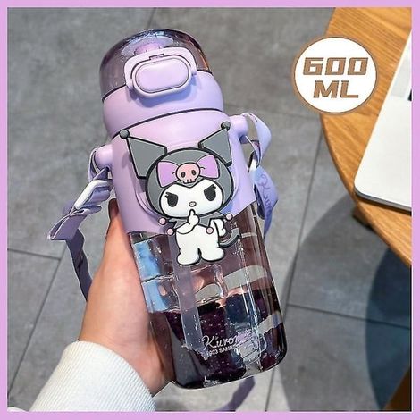600 ml Anime-Trinkbecher mit Strohhalm, Kawaii Kuromi Cinnamoroll Melody Wasserflasche, kompatibel mit Kinder-Sport-Tee-Kaffeebechern, Küchenutensilien, Mädchengeschenke Kuromi (1/4)