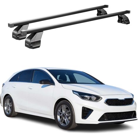 OMAC Barres de toit transversales en acier pour Kia ProCeed 2019-2025 – Antivol inclus – Testées City Crash – DIN 75302:2019 – ISO/PAS 11154:2006 – Charge max 75 kg Noir