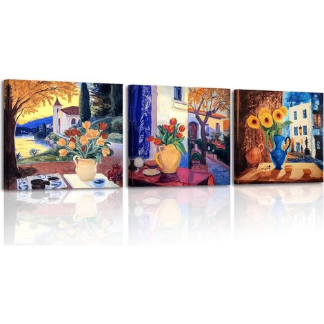 Piy Painting 3Panneau Tableau Décoration Abstrait, Paysage Coloré Et Floral, Tableau Sur Toile, Affiche Decoration Murale, Impression Sur Toile,Art Mural, Tableaux Salon Cuisine Salle De Bain 30×30cm (1/5)