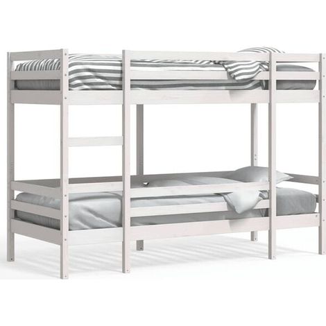Lit superposé blanc (matelas non inclus), 80x200 cm, bois de pin massif. (1/5)