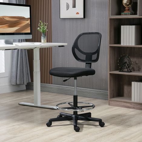 Chaise Bureau Assise Haute - Maille, Hauteur 50-70cm, Repose-Pied, Pivot 360°, Noir